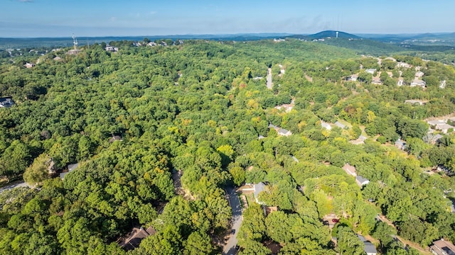 birds eye view of property featuring a forest view