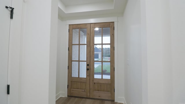 entryway featuring french doors and dark hardwood / wood-style floors