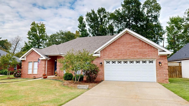 view of front facade featuring a front yard and a garage