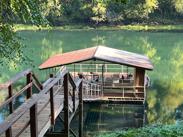 dock area with a water view