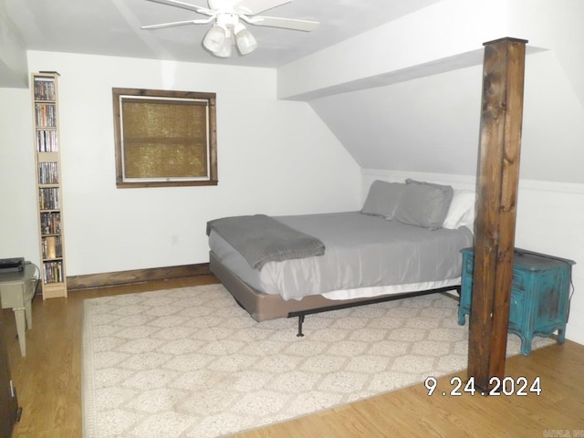 bedroom featuring ceiling fan and light hardwood / wood-style floors