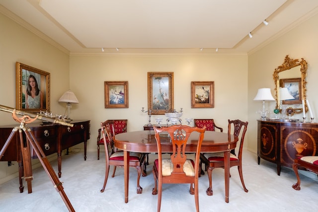 1 Treetops Unit & 1103, Little Rock, AR 72202 - dining room with rail lighting, crown molding, and light colored carpet