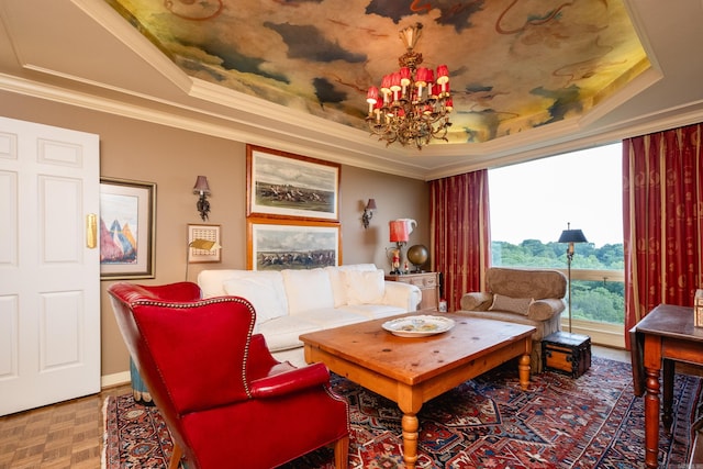 1 Treetops Unit & 1103, Little Rock, AR 72202 - living room featuring a tray ceiling and ornamental molding