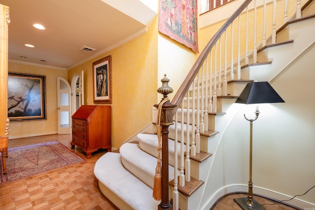 1 Treetops Unit & 1103, Little Rock, AR 72202 - stairway with ornamental molding, recessed lighting, arched walkways, and baseboards