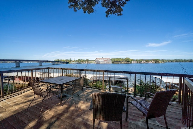 wooden terrace with a water view