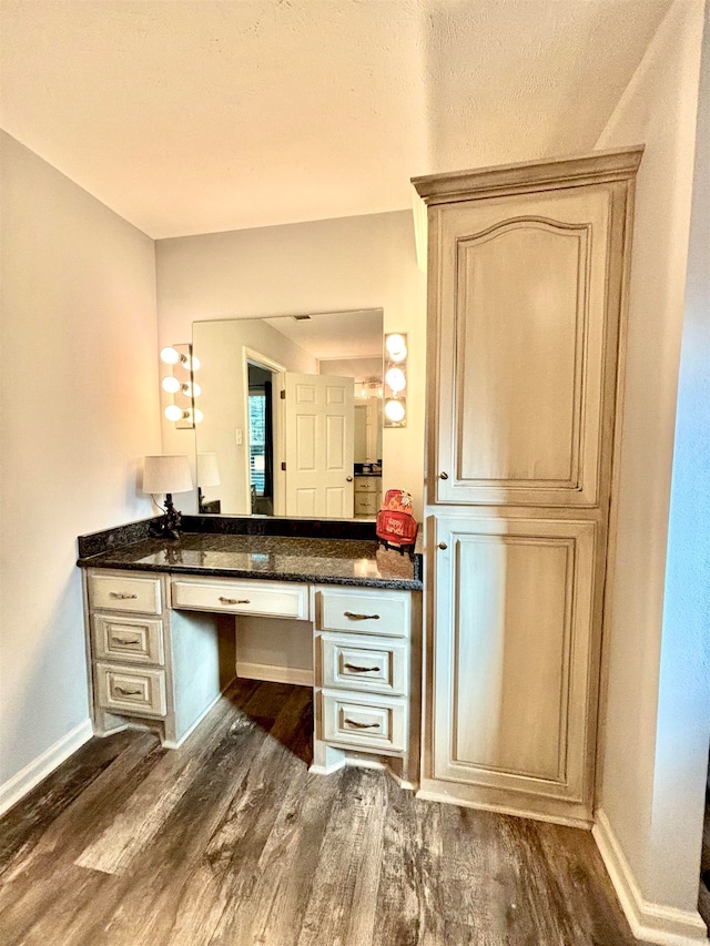 bathroom with wood-type flooring and vanity