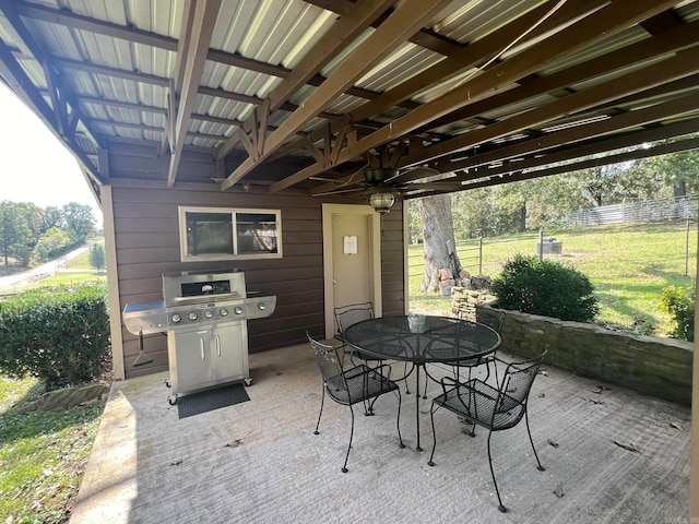 view of patio / terrace featuring ceiling fan and a grill