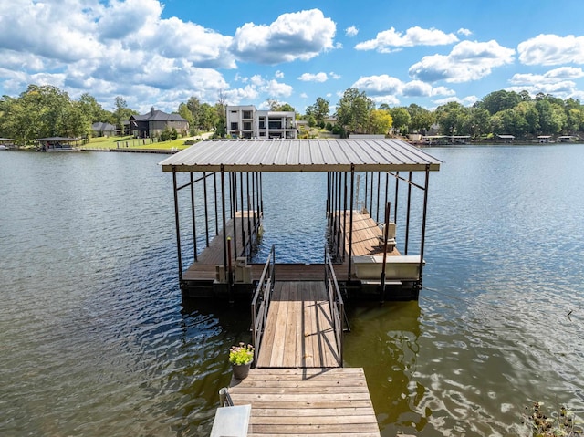 view of dock with a water view