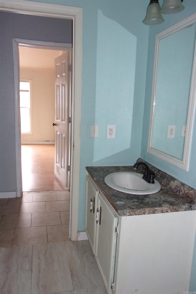 bathroom featuring wood-type flooring and vanity