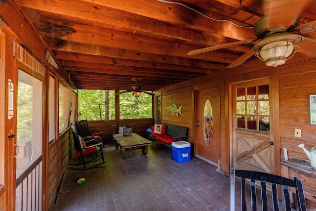 6 Aviation Way, Heber Springs, AR 72543 - sunroom / solarium featuring ceiling fan and beam ceiling
