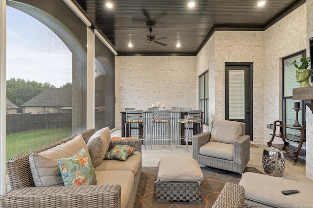 view of patio featuring ceiling fan and an outdoor hangout area