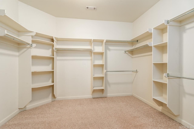 spacious closet featuring light colored carpet