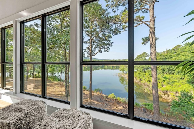 interior space featuring a water view and plenty of natural light