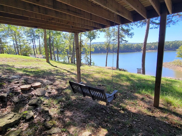 view of yard with a water view