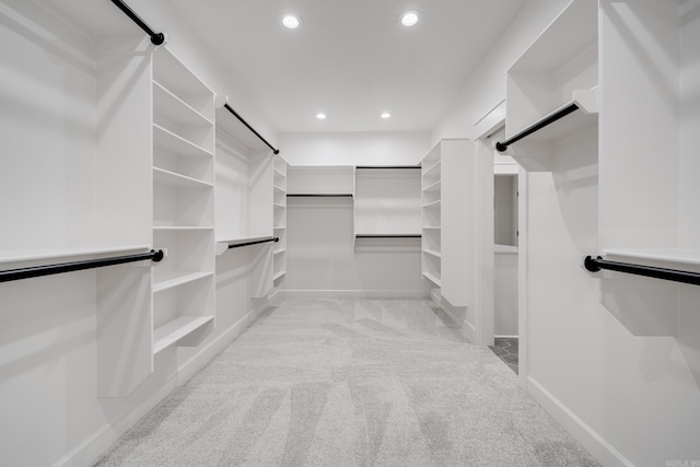 spacious closet featuring light carpet