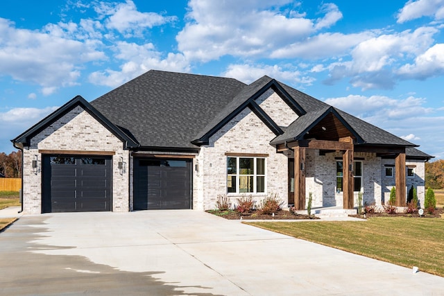 view of front of home featuring a garage and a front lawn