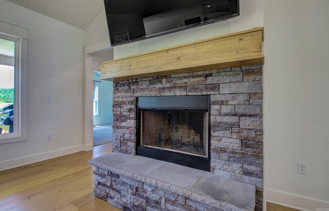 details with a fireplace and hardwood / wood-style flooring