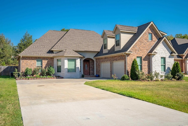 view of front of home featuring a front lawn and a garage