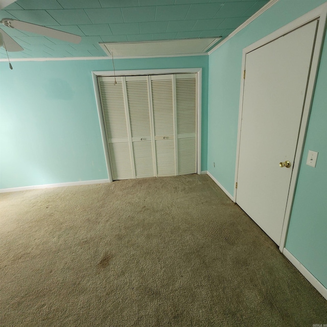 unfurnished bedroom with carpet flooring and ornamental molding