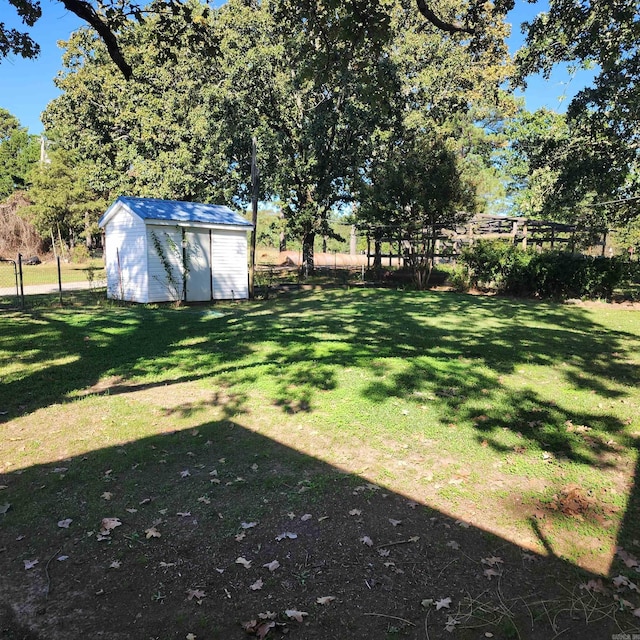 view of yard featuring a shed