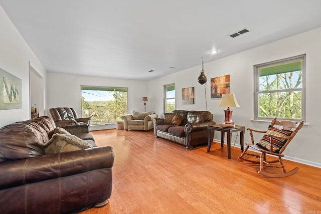 living room with light hardwood / wood-style flooring