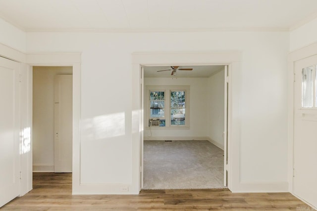 corridor featuring light hardwood / wood-style flooring and ornamental molding