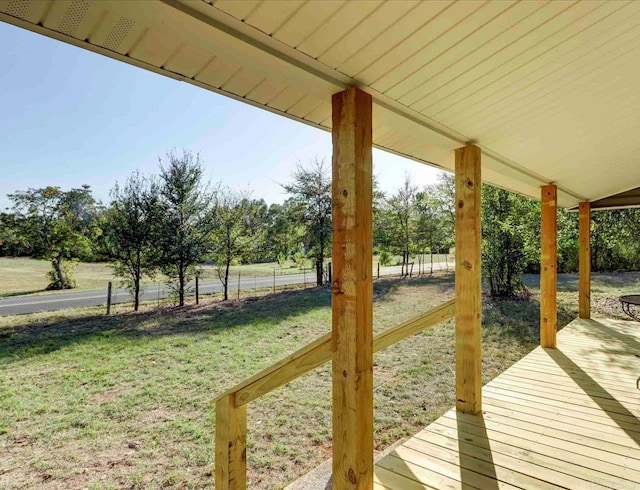 dock area featuring a fenced backyard, a deck, and a lawn
