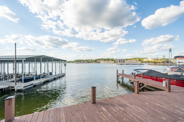 dock area with a water view