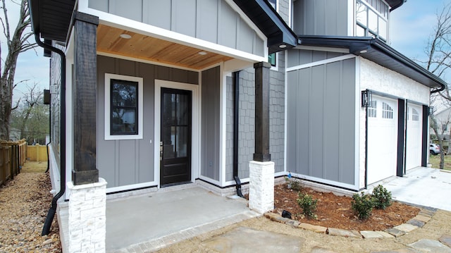 entrance to property featuring a garage