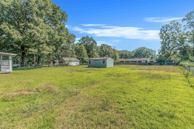 view of yard with a storage shed