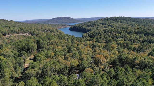 birds eye view of property with a water and mountain view