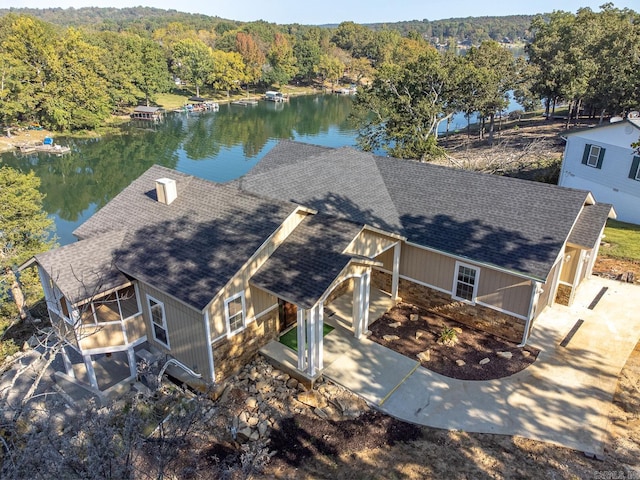 aerial view featuring a water view