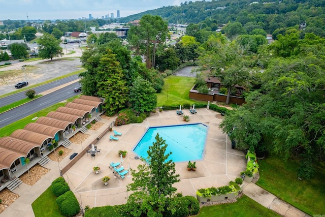 view of swimming pool with a gazebo, a lawn, and a patio area