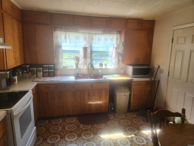 kitchen with sink and white electric stove