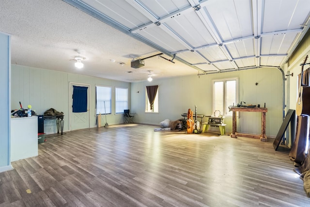 garage with a garage door opener