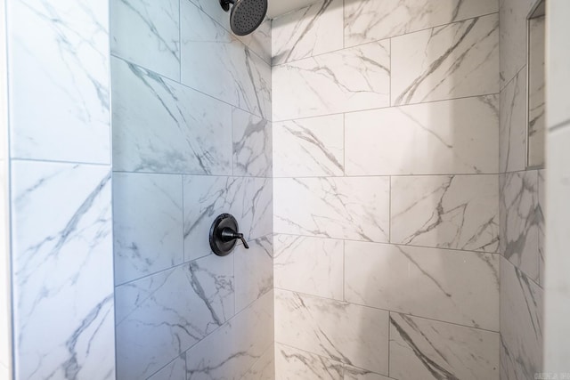 interior details featuring a tile shower