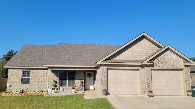 view of front of home featuring a garage and a front lawn