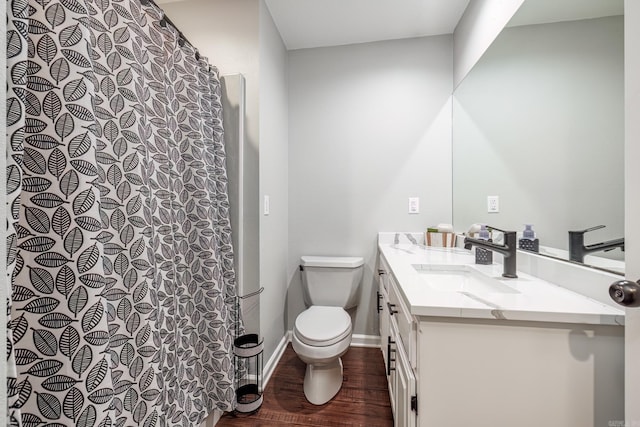 bathroom featuring vanity, toilet, and wood-type flooring