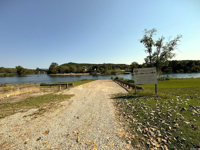 exterior space featuring a water view