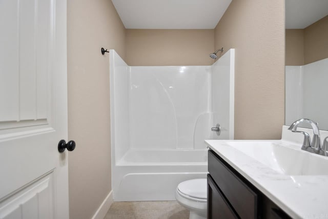 full bathroom with bathing tub / shower combination, vanity, and toilet