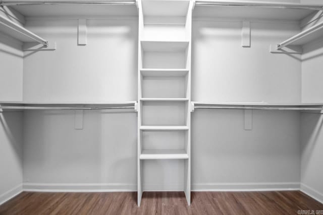 spacious closet featuring dark hardwood / wood-style floors