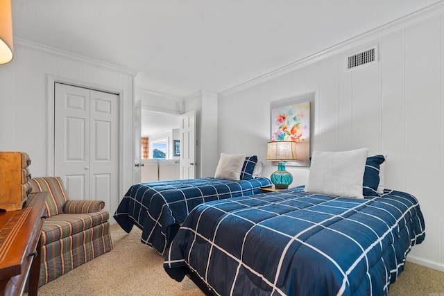 bedroom with carpet floors and a closet