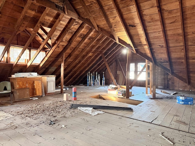 view of unfinished attic