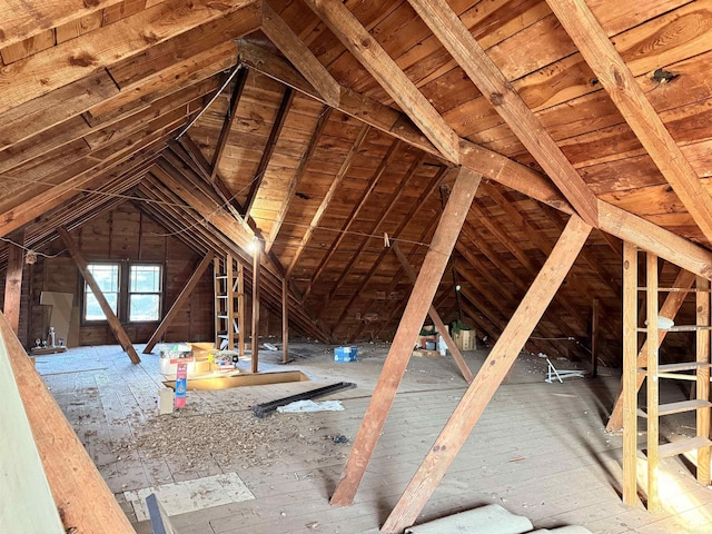 view of unfinished attic