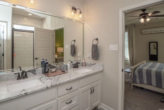 bathroom featuring vanity and ceiling fan