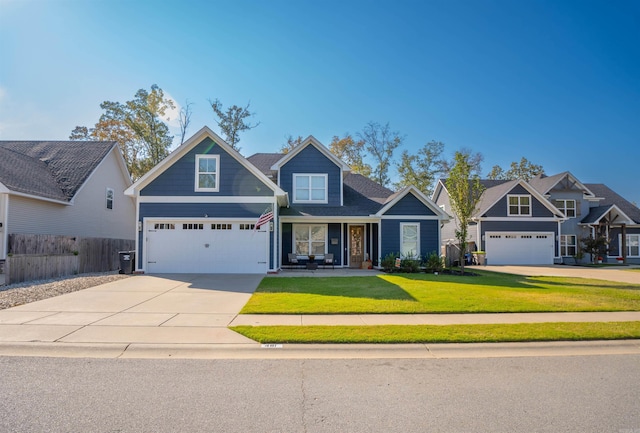 craftsman-style house with a front lawn and a garage