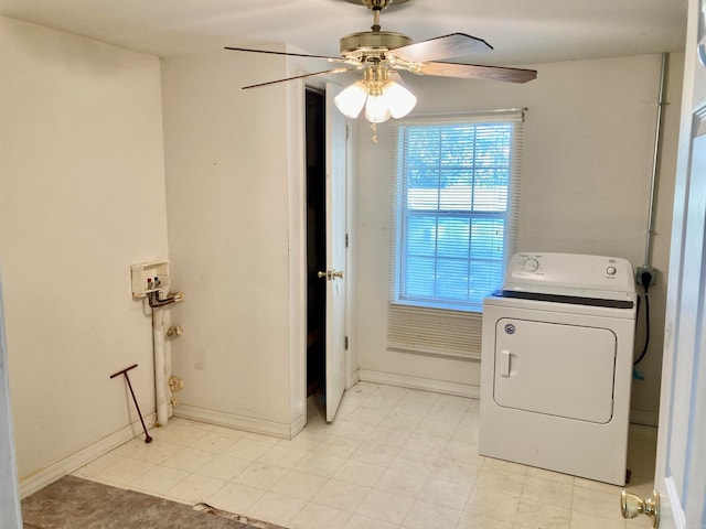 laundry area featuring washer / dryer and ceiling fan