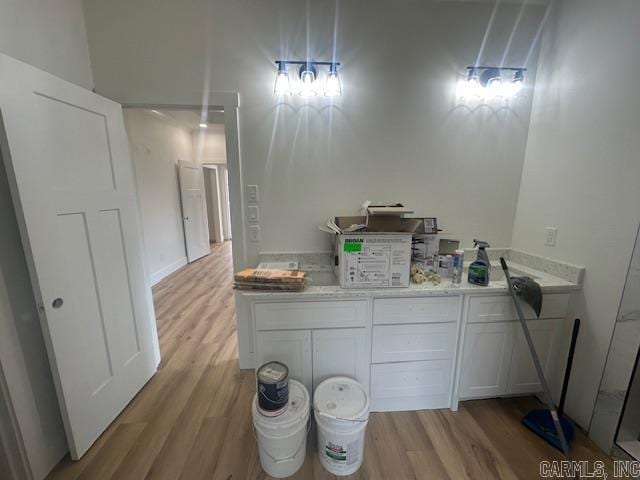 bathroom with hardwood / wood-style floors