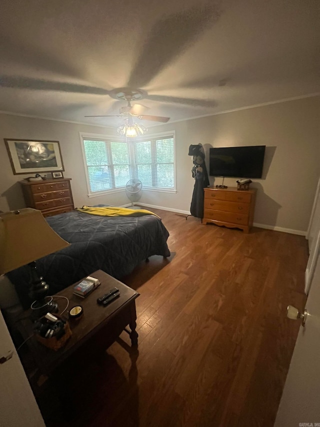 bedroom featuring wood-type flooring and ceiling fan