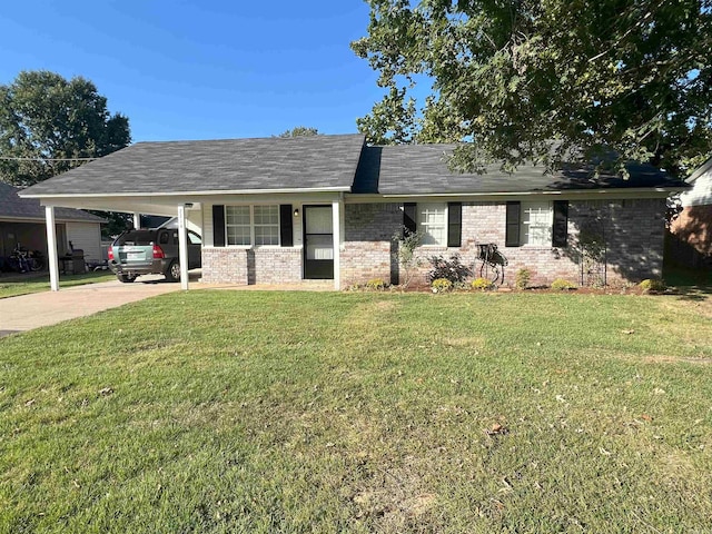 ranch-style house with a front lawn and a carport